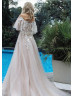 Off Shoulder Ivory Lace Champagne Tulle Wedding Dress